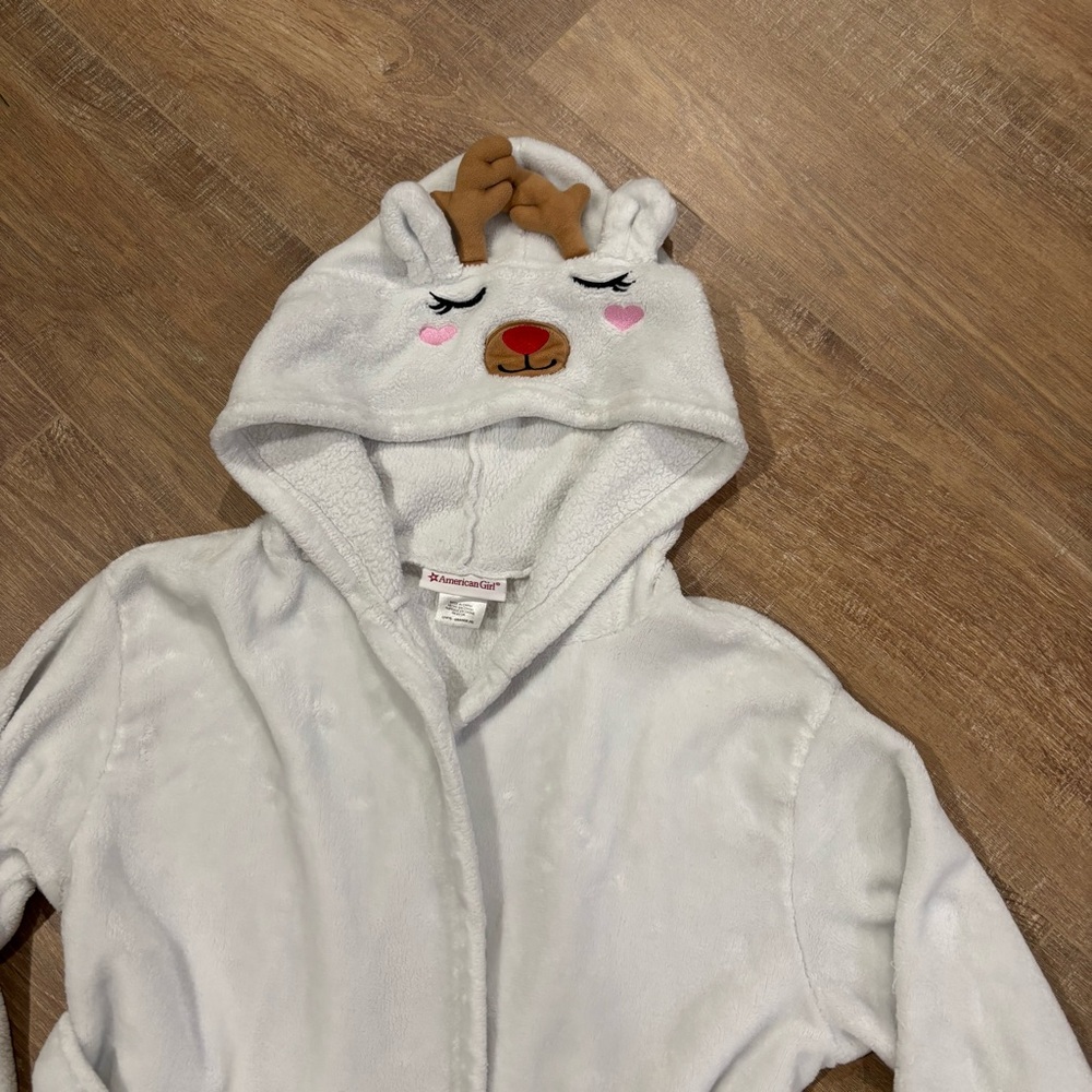 American Girl White Reindeer Hooded Robe Size L 14/16